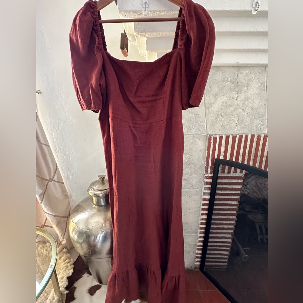 & Other Stories Linen Midi Dress Brown Size 10